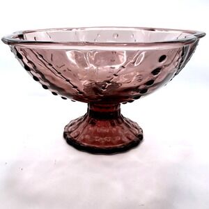 Pedestal Bowl 8in Amethyst Purple Scalloped Hobnail Lobed Glass Vintage